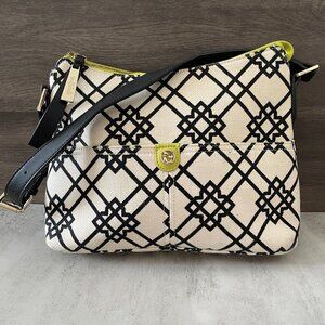 Spartina 449 Dixie Hobo Bag Seven Oaks Pattern Linen Black Leather Shoulder Bag